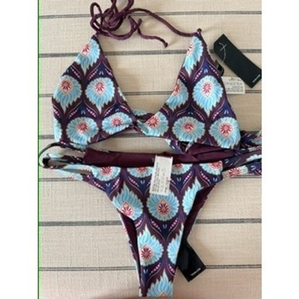 Tavik Swimwear Womens Purple Blue Medallion Print Halter Bikini Set Size S NWT